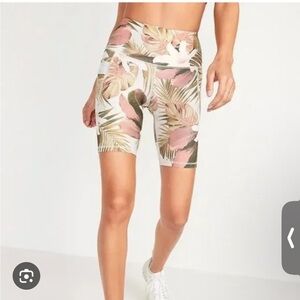 Old Navy Powersoft Bike Shorts with Tropical Print and Side Pockets